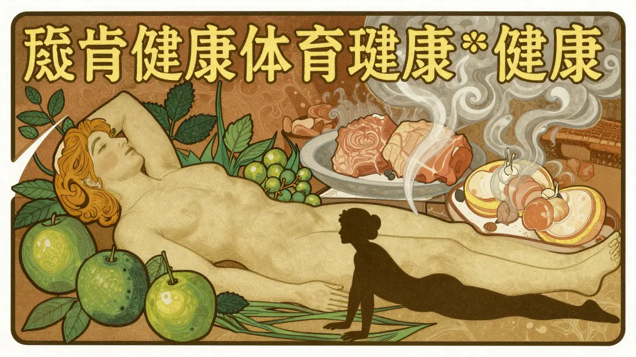 Illustrated scene of healthy lifestyle choices preventing acid reflux damage