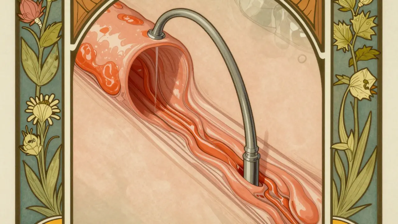Vintage art nouveau style drawing of medical scope examining tissue lining
